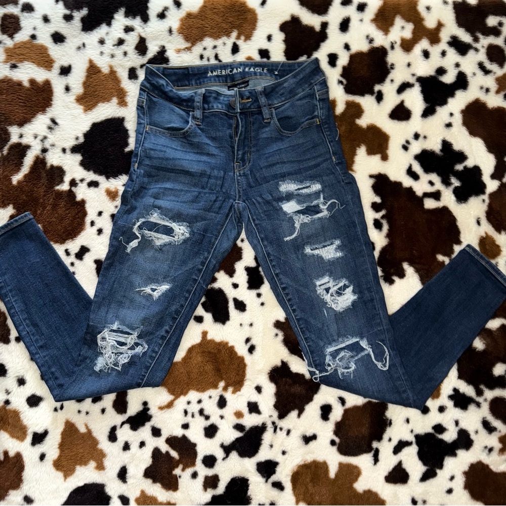 American Eagle Outfitters Blue Skinny Distressed Jeans